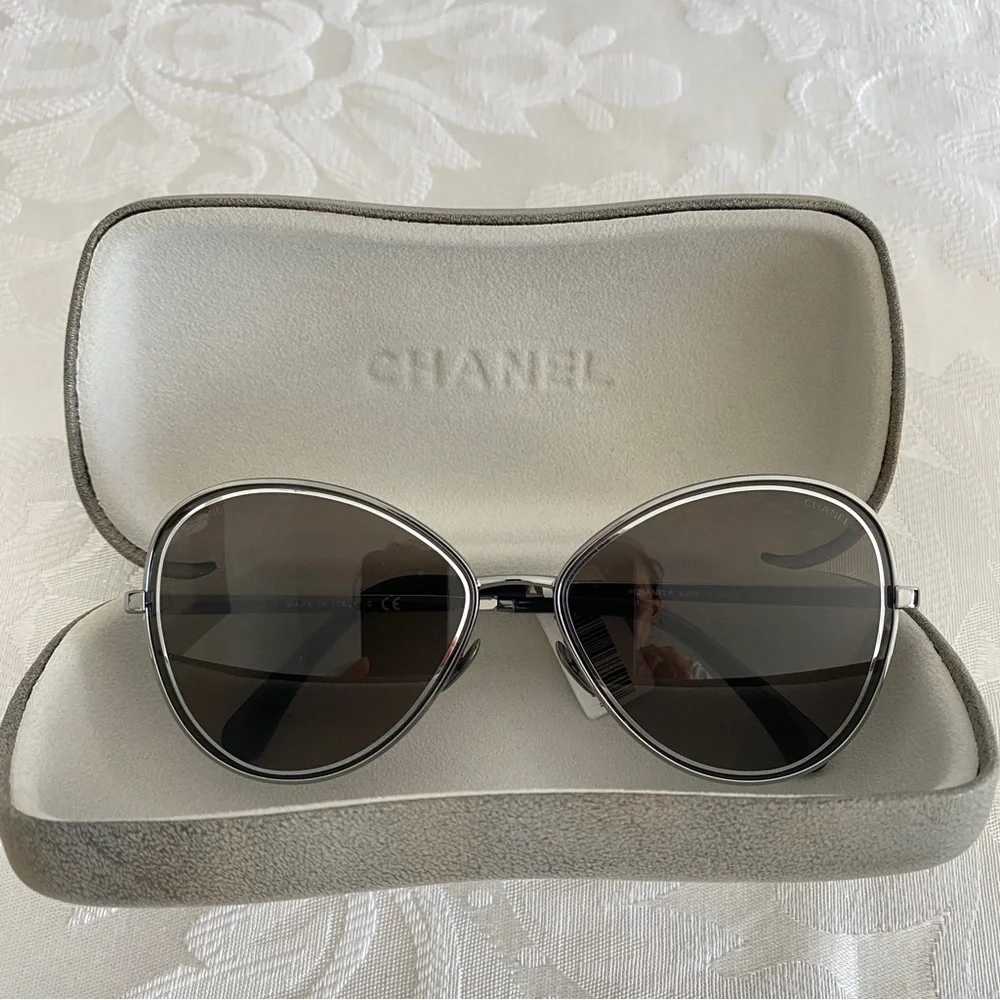 Chanel Butterfly Silver Frame Sunglasses
